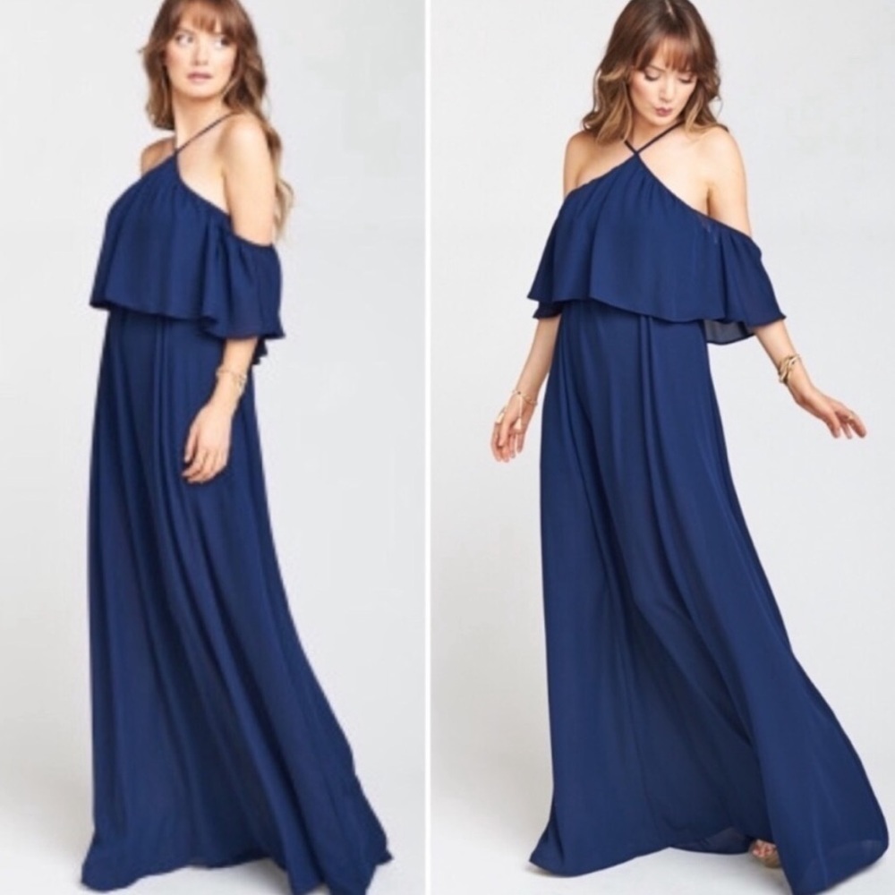 New Show Me Your MuMu Rebecca Ruffle Navy Long Maxi Bridemaids Dress SIZE SMALL